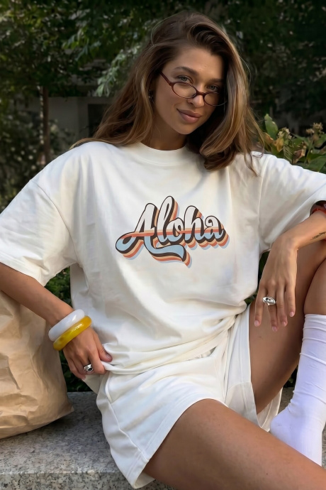 Футболка хлопковая с принтом ALOHA белая